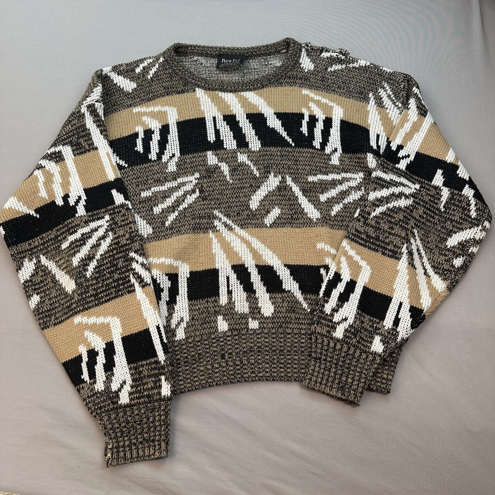 Vintage New Era Sweater Mens Large Abstract Knit Pullover USA 90s